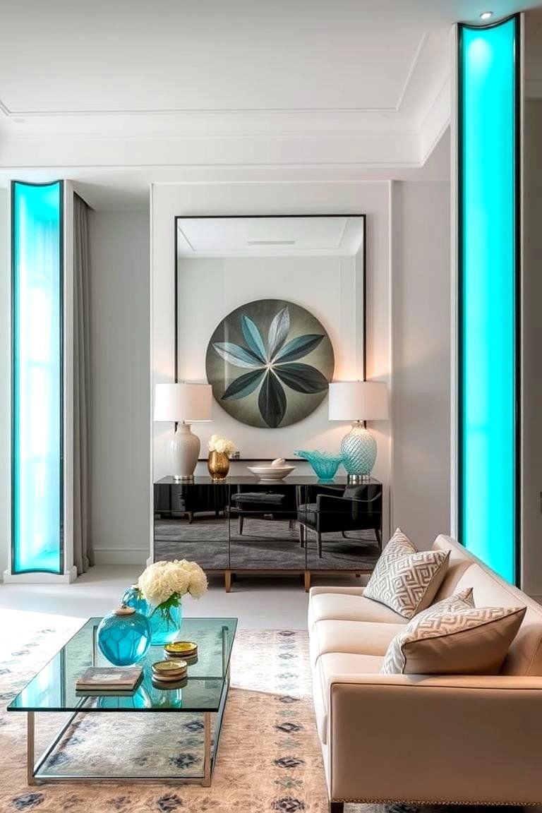Turquoise Glass Accents - 24 Turquoise Living Room Ideas