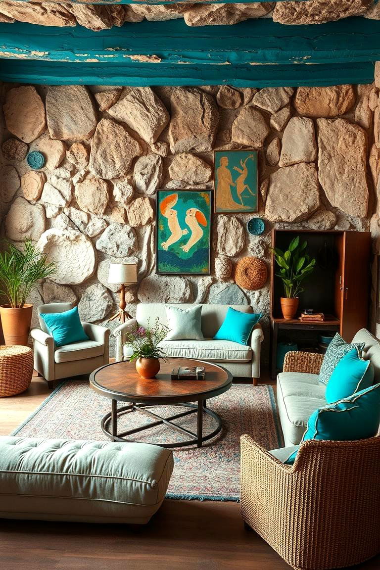 Turquoise Layered Textures - 24 Turquoise Living Room Ideas