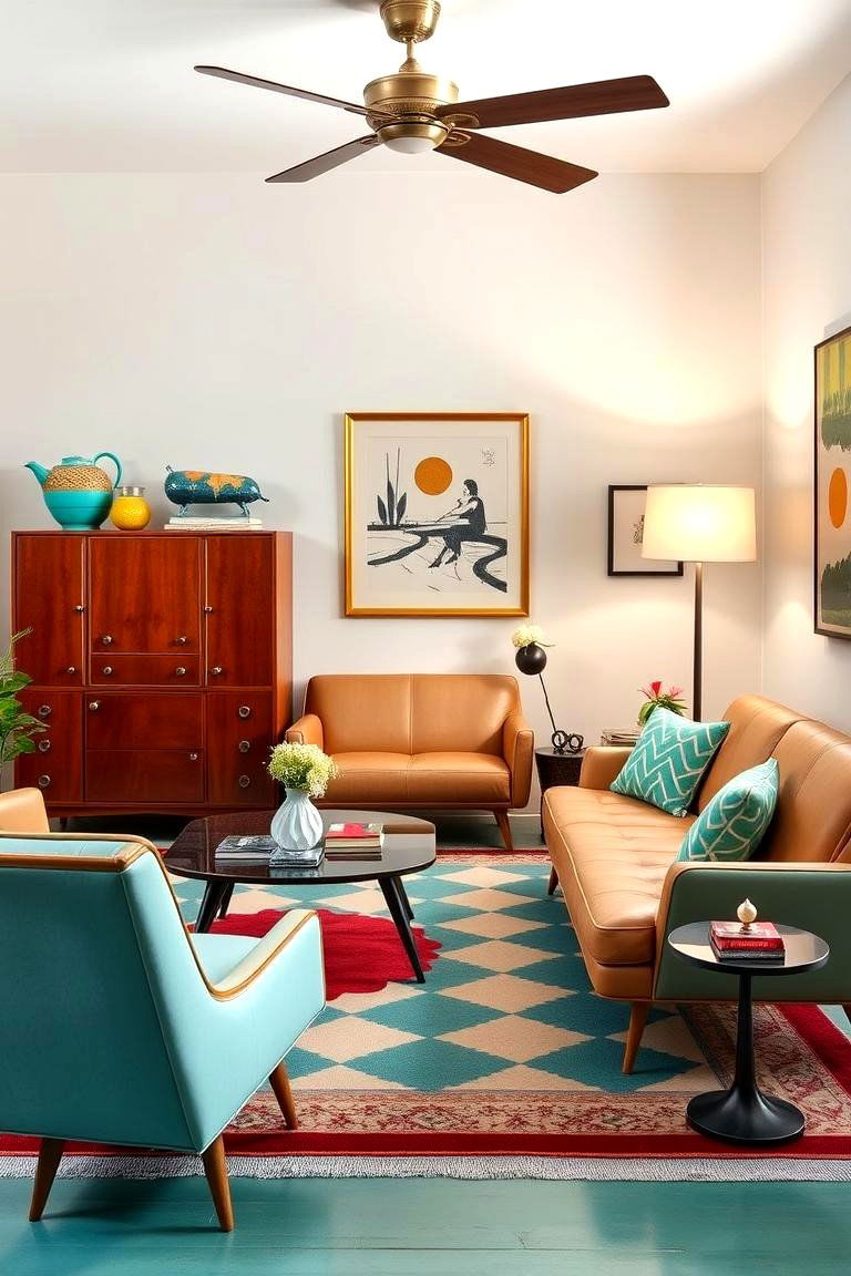 Turquoise Modern Retro Style - 24 Turquoise Living Room Ideas