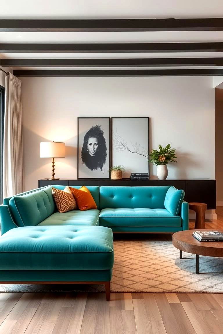 Turquoise Sofa Elegance - 24 Turquoise Living Room Ideas