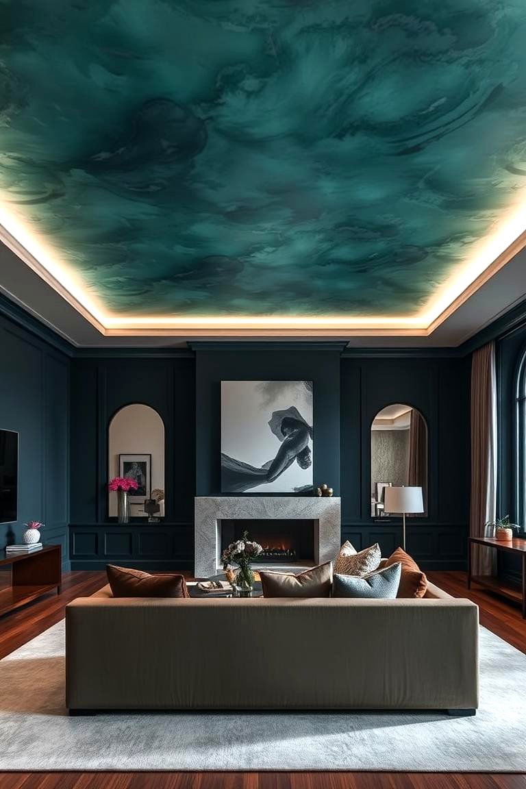 Turquoise Statement Ceiling - 24 Turquoise Living Room Ideas