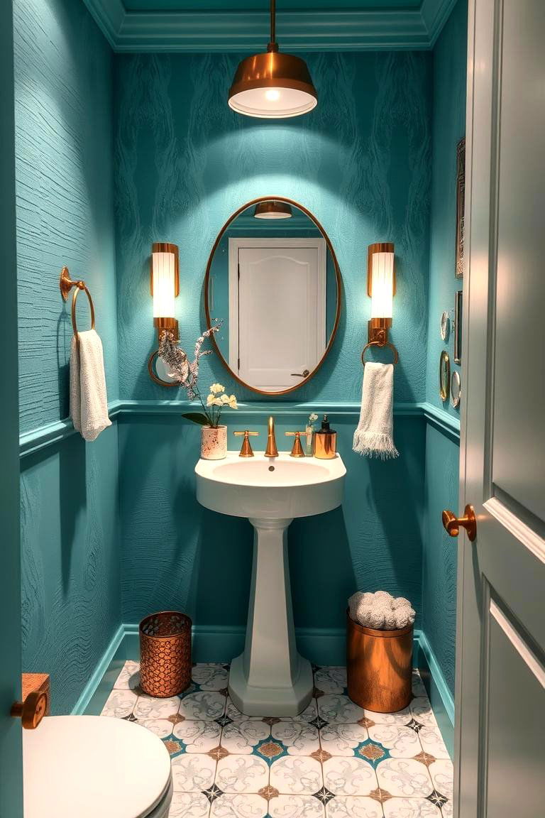 Turquoise Textured Bliss - 24 blue powder room ideas