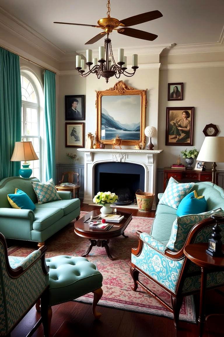 Turquoise Vintage Fusion - 24 Turquoise Living Room Ideas