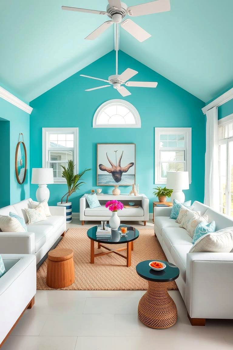 Turquoise and White Crispness - 24 Two Colour Combination for Living Room