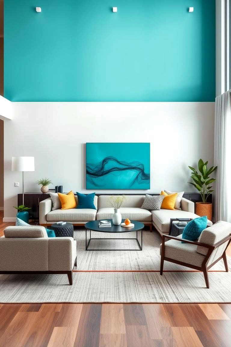 Turquoise with Bold Neutrals - 24 Turquoise Living Room Ideas