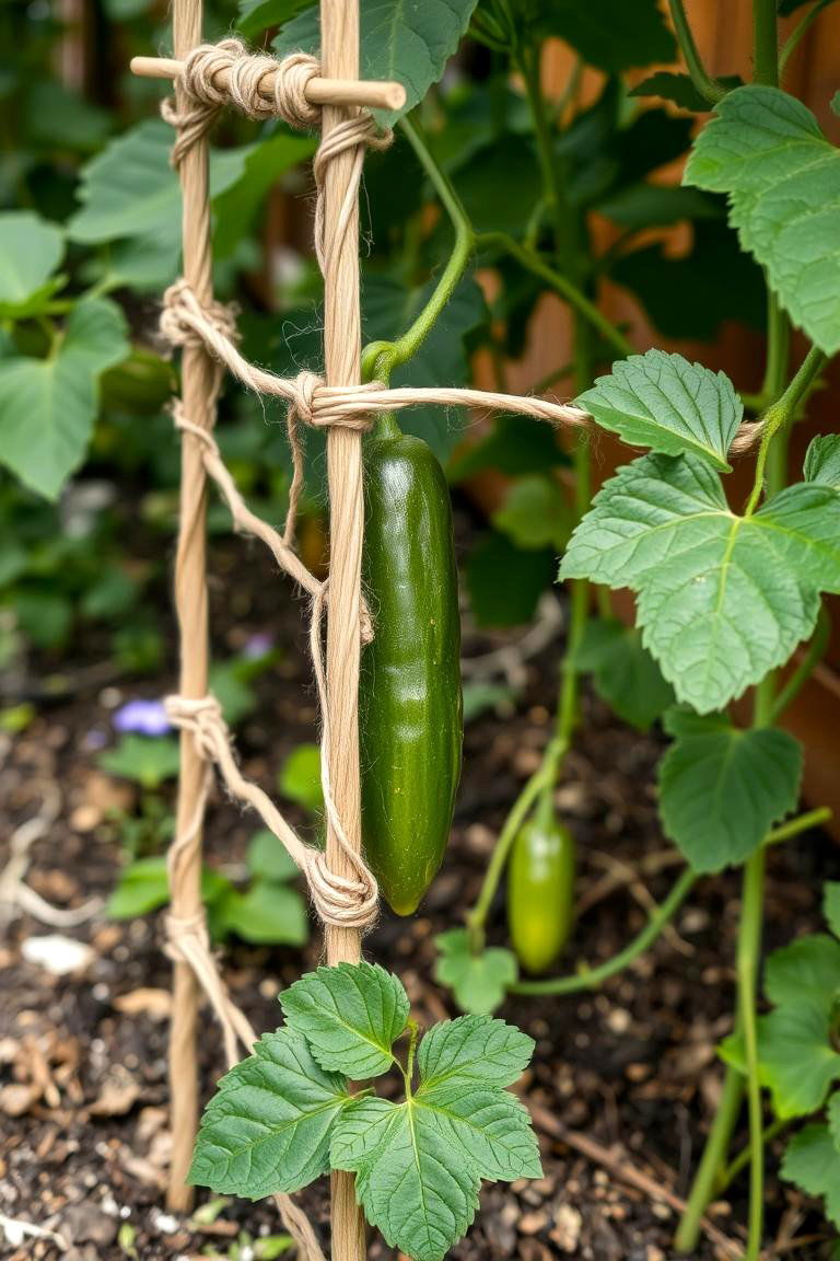 Twine and Stakes Trellis for Cucumbers - 24 Cucumber Trellis Ideas