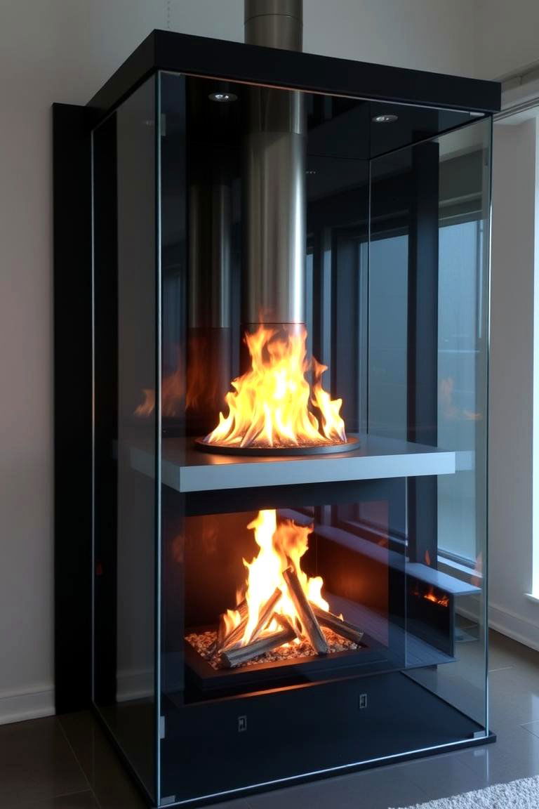 Two Level Fireplace with Glass - 24 3 Sided Fireplace Ideas