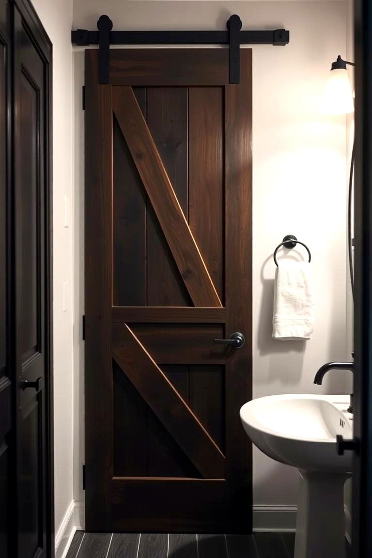 Two Tone Barn Door for Contrast and Depth - 24 Bathroom Barn Door Ideas
