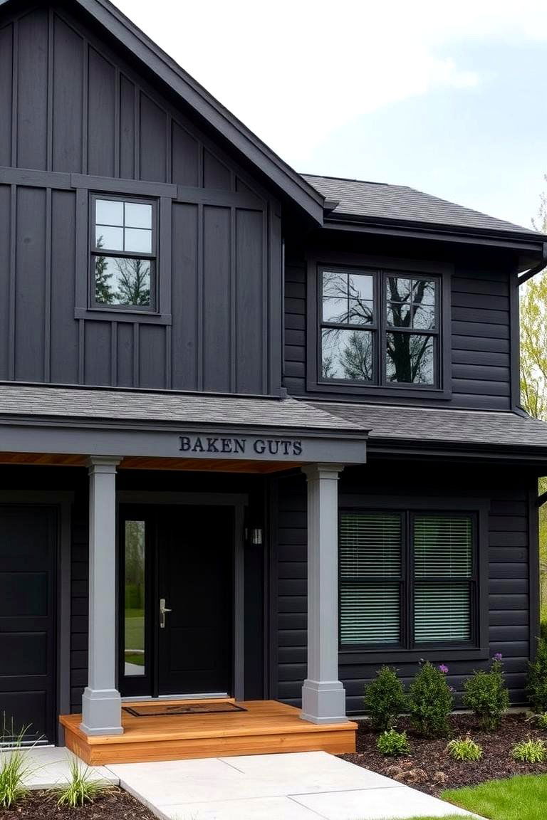 Two Tone Black and Charcoal - 24 Paint Colors for a Modern Black House With Cedar Accents