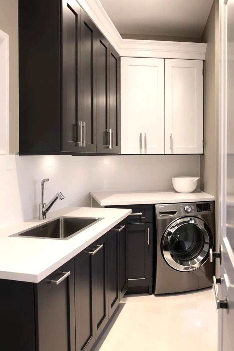 Two Tone Cabinetry for Visual Interest - 24 Laundry Room Cabinet Ideas