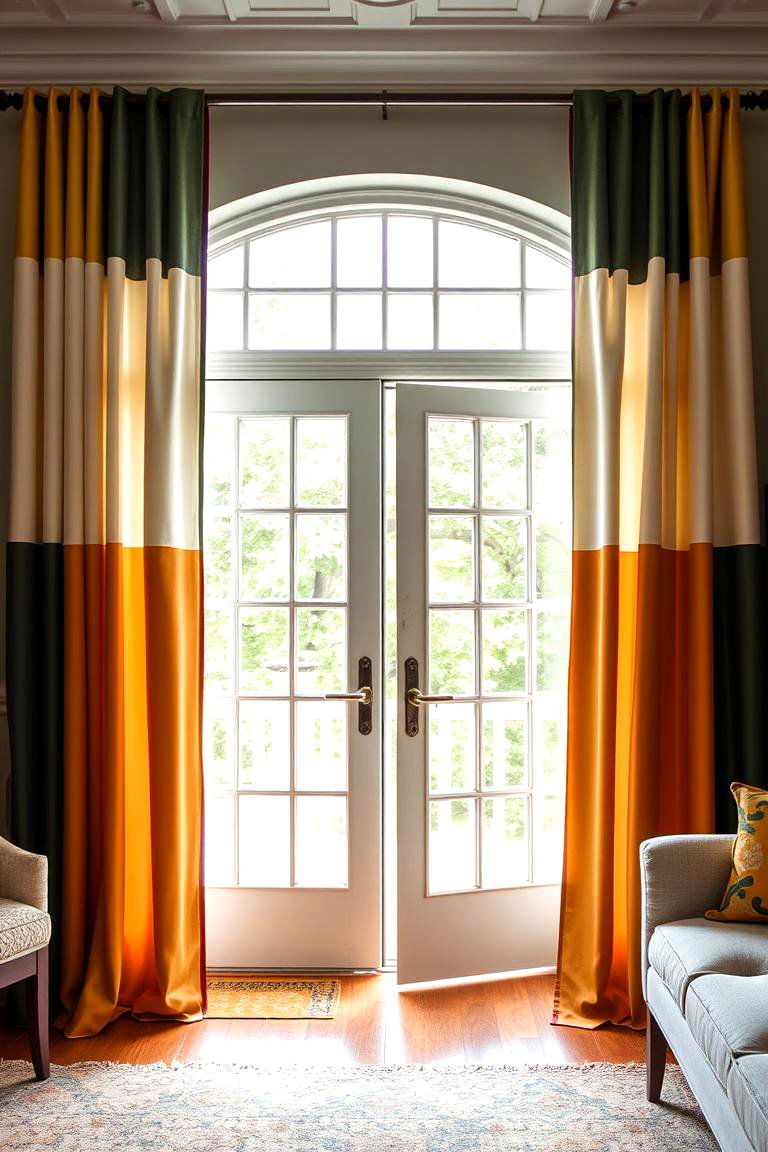 Two Tone Curtains for Visual Contrast - 24 French Door Curtain Ideas