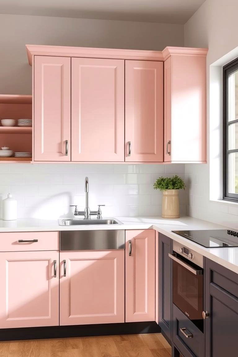 Two Tone Pink and Grey Kitchen - 24 Pink Kitchen Ideas