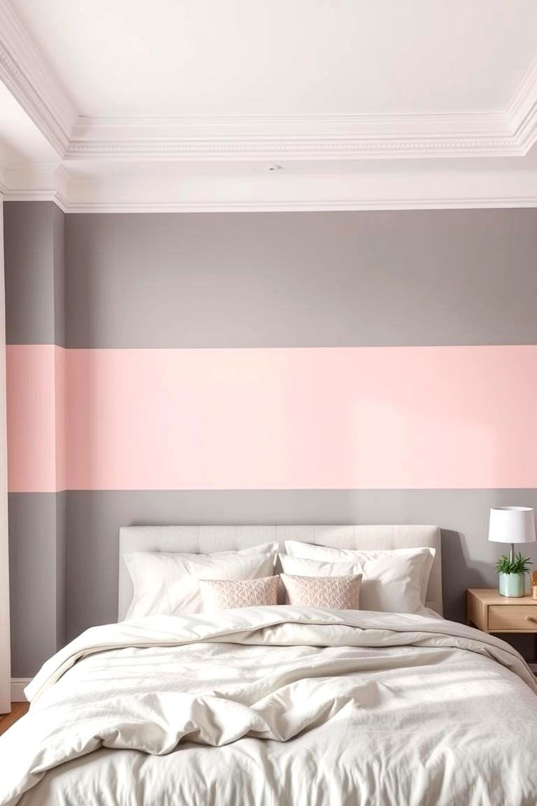 Two Tone Pink and Grey Walls - 24 Pink and Grey Bedroom Ideas