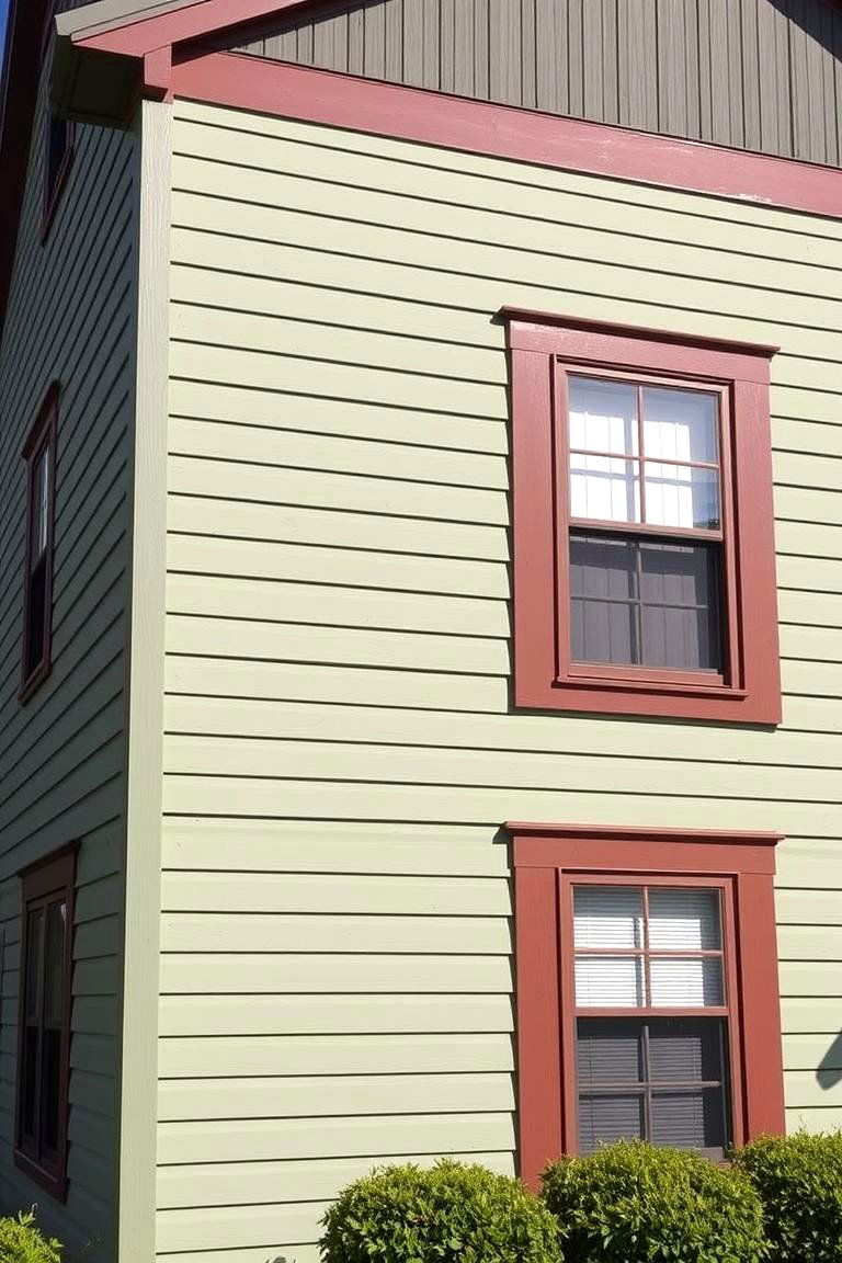 Two Tone Sage Green with Brown Accents - 24 Sage Green House With Brown Trim Ideas
