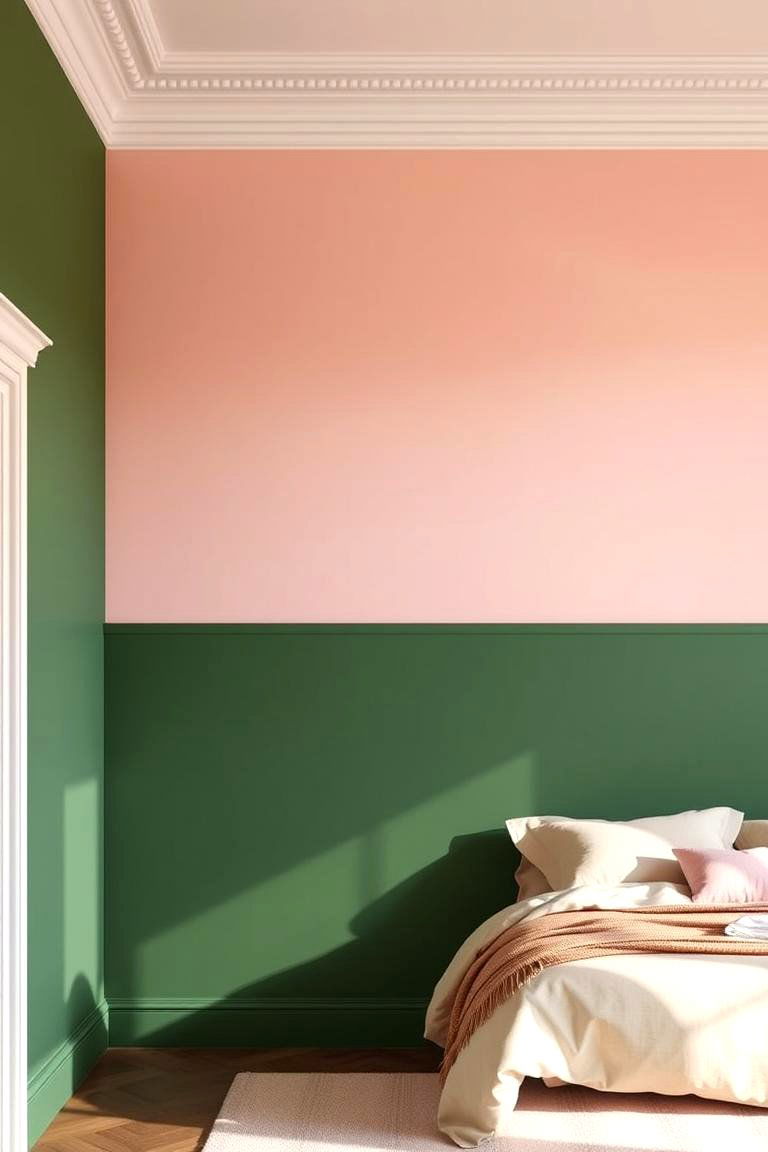 Two Tone Wall Wonder - 24 Pink and Green Bedroom Ideas