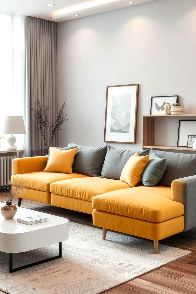 Two Tone Yellow and Gray Couch - 24 Yellow Couch Living Room Ideas