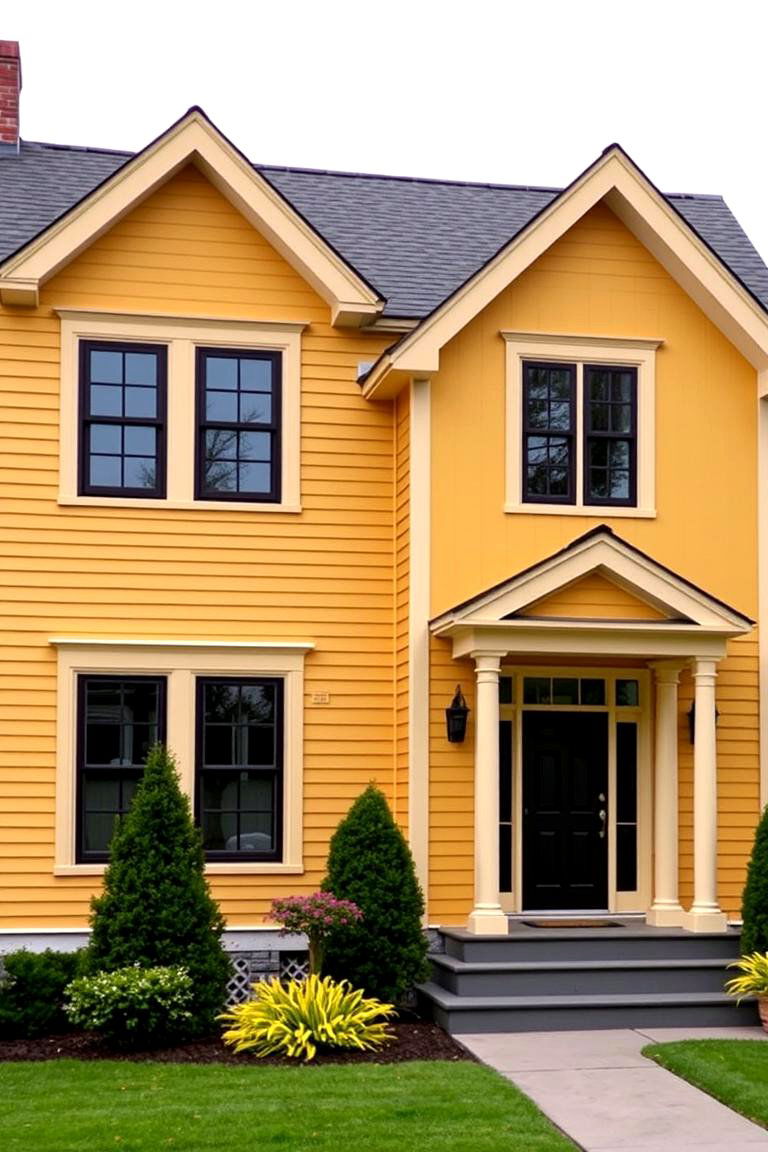 Two Tone Yellow for Visual Interest - 24 Yellow Exterior Home Ideas