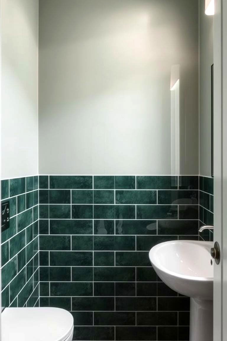 Two Toned Green Tile Walls for Dynamic Design - 24 Green Tile Bathroom Ideas