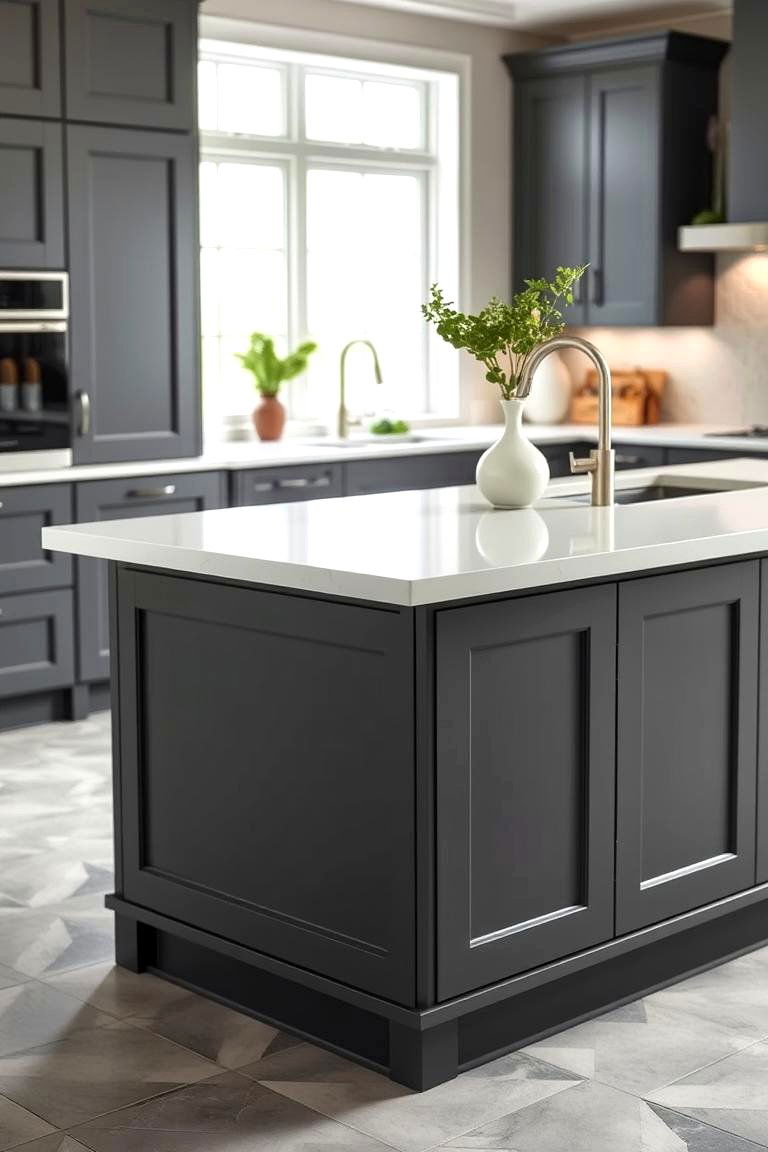 Two Toned Grey Island with White Countertop - 24 White Kitchen Cabinets With Grey Island Ideas