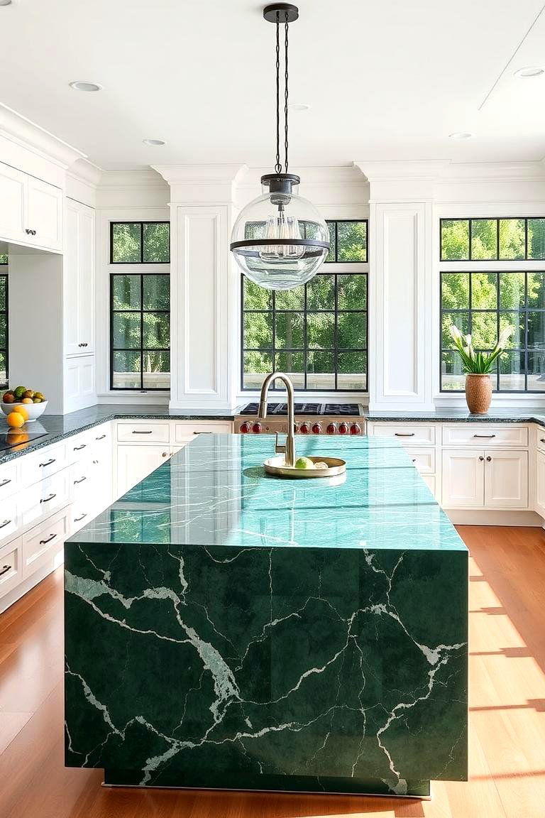 Two Toned Kitchen with Green Island Countertop - 24 Kitchen With Green Countertops Ideas