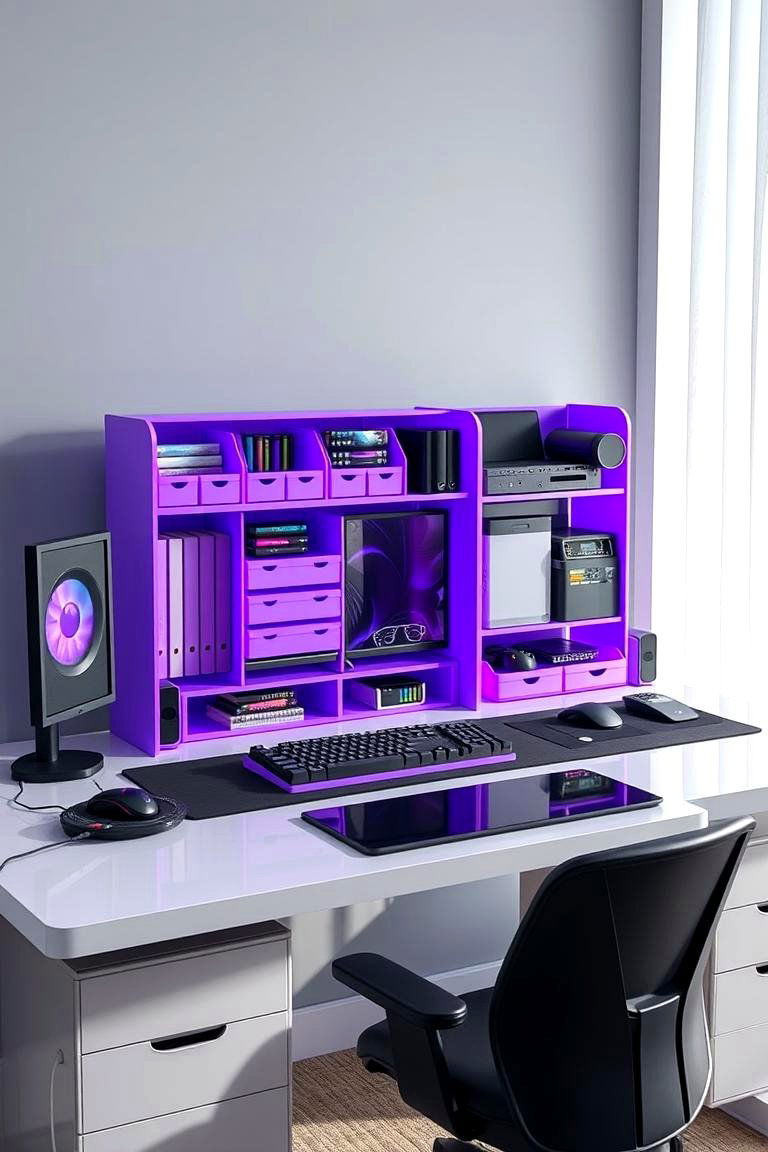 Ultimate Purple Desk Organizer - 24 Purple Gaming Setup Ideas
