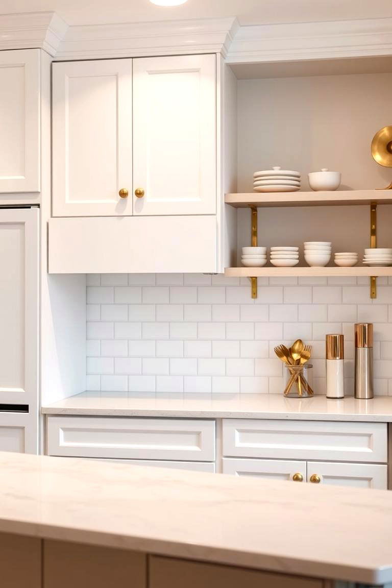 Ultimately Creating a Welcoming Kitchen Space - 24 White Kitchen Cabinets With Gold Hardwar
