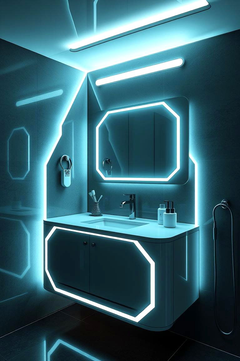 Ultra Modern Grey Vanity with LED Details - 24 Grey Bathroom Vanity Design Ideas