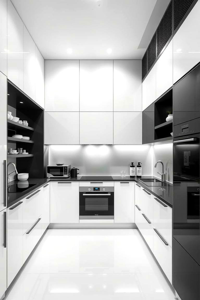 Ultra Modern Minimalist Black and White Kitchen - 24 Black and White Kitchen Ideas