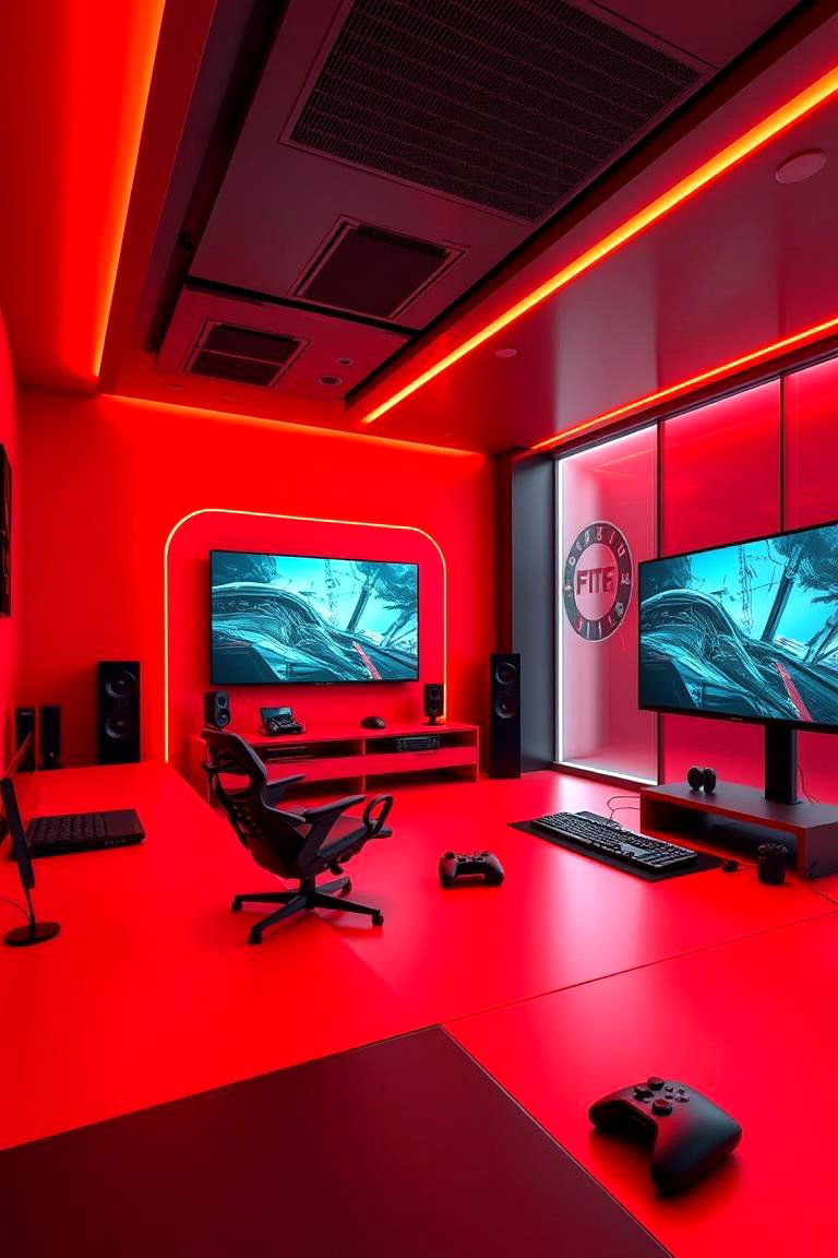 Ultra Modern Wireless Gaming Space - 24 Red and Black Gaming Setup Ideas