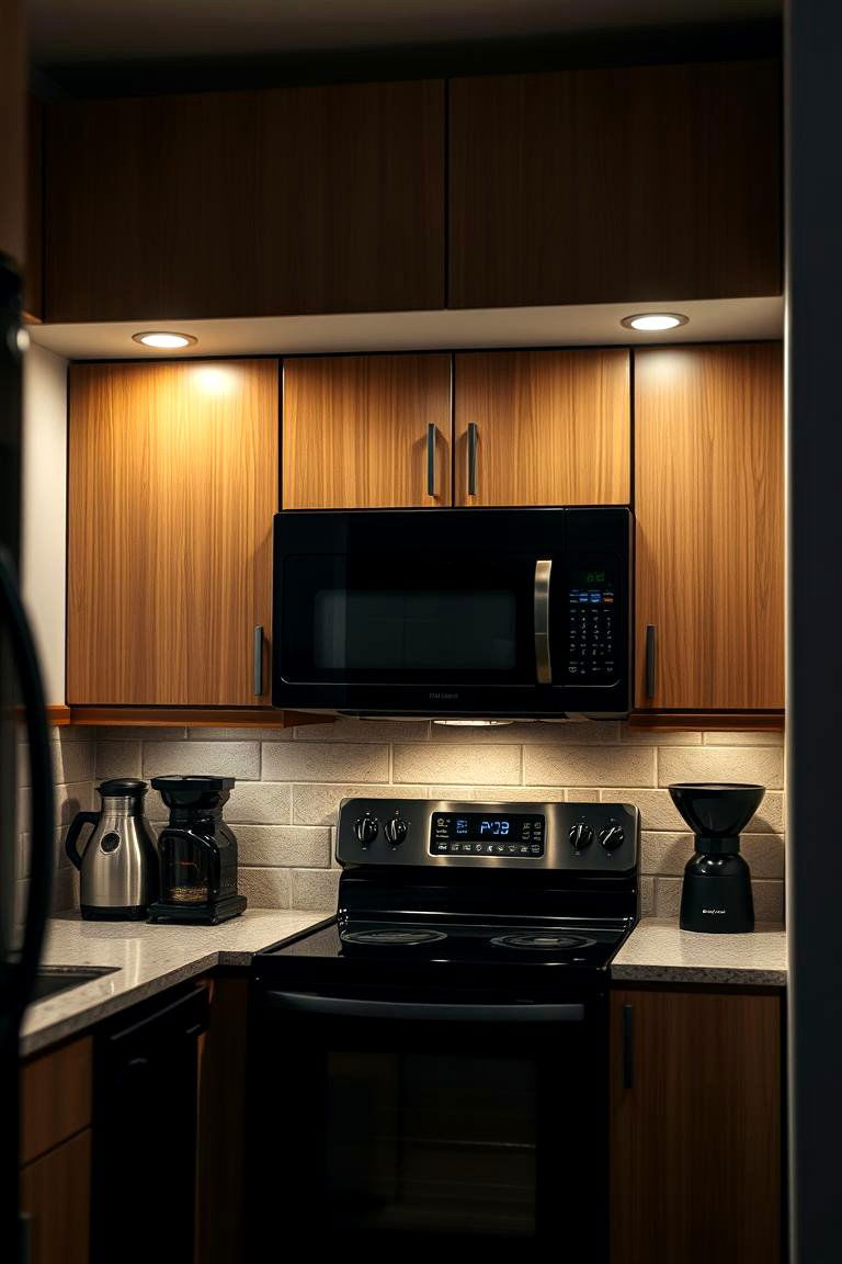 Under Cabinet Lighting - 24 Small Kitchen with Black Appliances Ideas