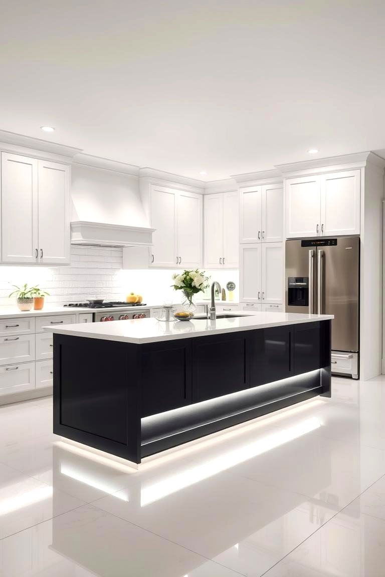 Under Cabinet Lighting Ambiance - 24 white kitchen ideas with black island