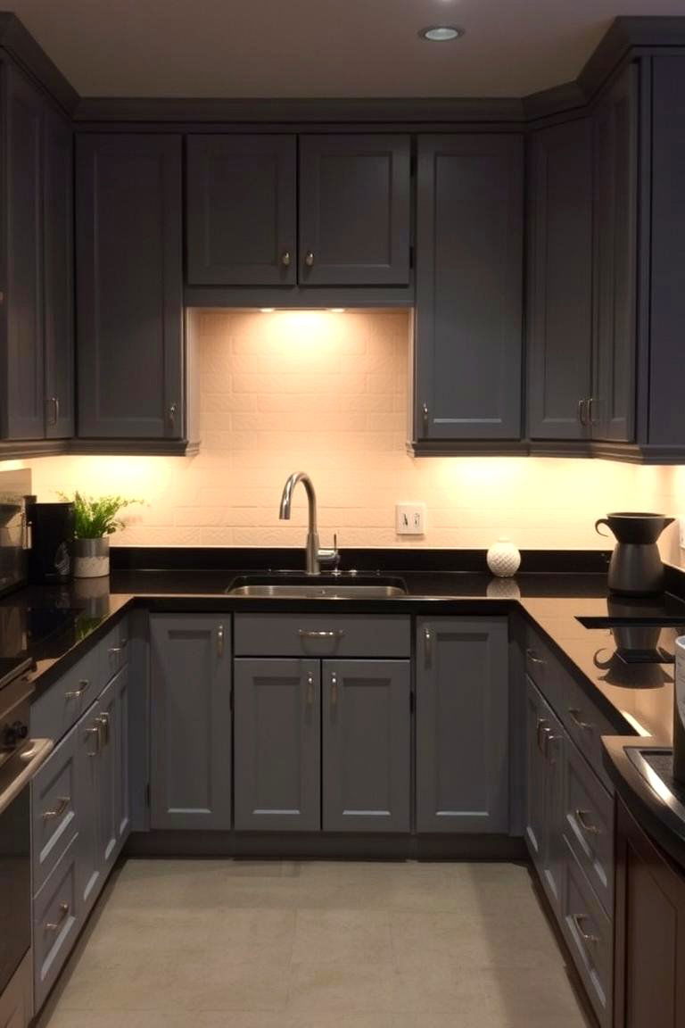 Under Cabinet Lighting Brilliance - 24 Kitchen With Gray Cabinets And Black Countertops Ideas