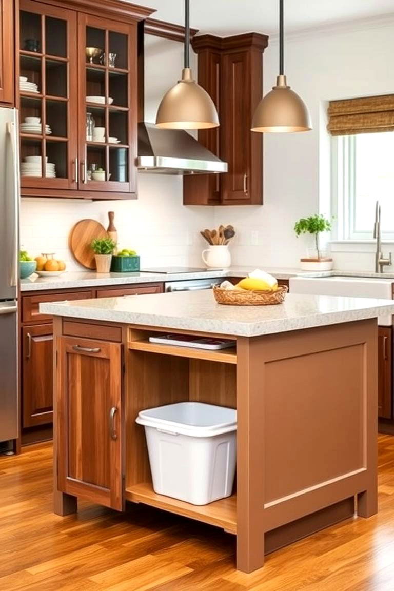 Under Island Recycling Storage - 24 Kitchen Island Storage Ideas