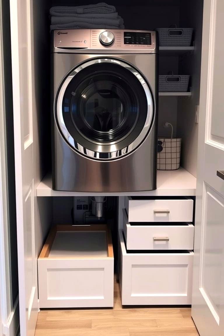 Under Machine Storage Clever Hidden Solutions - 24 Small Laundry Room Ideas With a Top Load Washing Machine