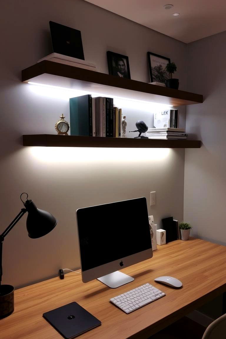 Under Shelf LED Strip Lighting - 24 Home Office Lighting Ideas