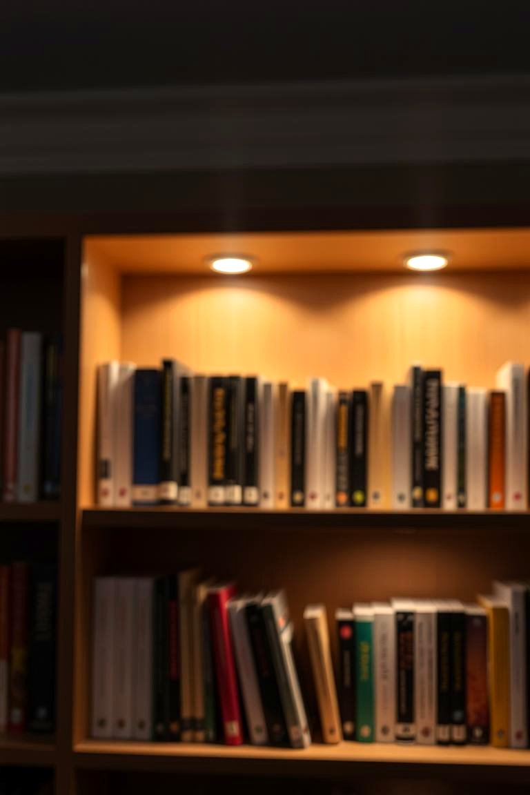 Under Shelf Puck Lights - 24 Bookshelf Lighting Ideas