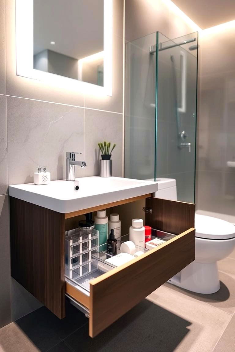 Under Sink Pull Out Organizer - 24 Pedestal Sink Storage Ideas