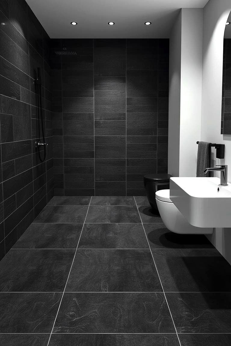 Understated Black Floor Tiles - 24 Black Bathroom Ideas
