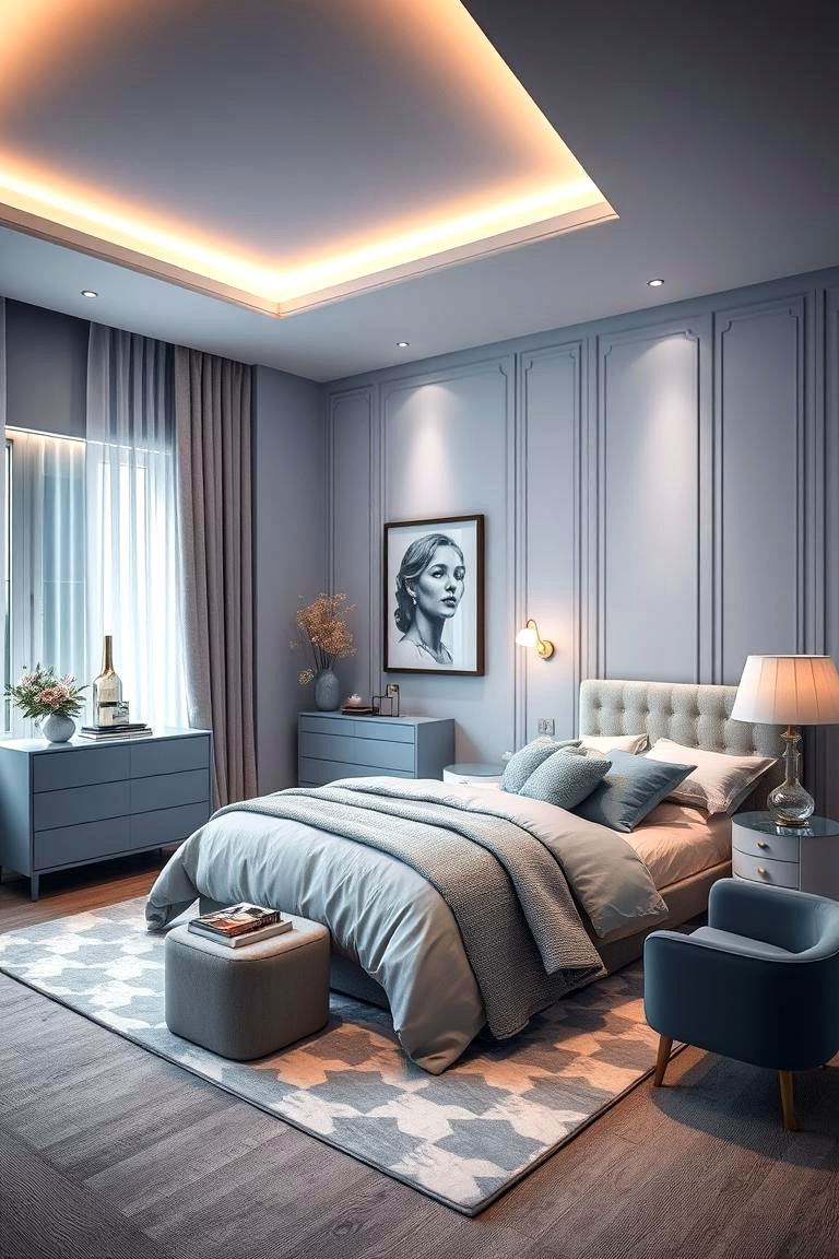 Understated Glamour - 24 Blue and Grey Bedroom Ideas