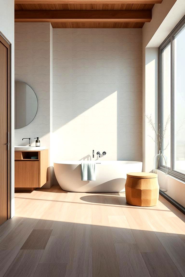 Understated Matte Finish Wood Floors - 24 Ideas for Wood Floors in Bathrooms
