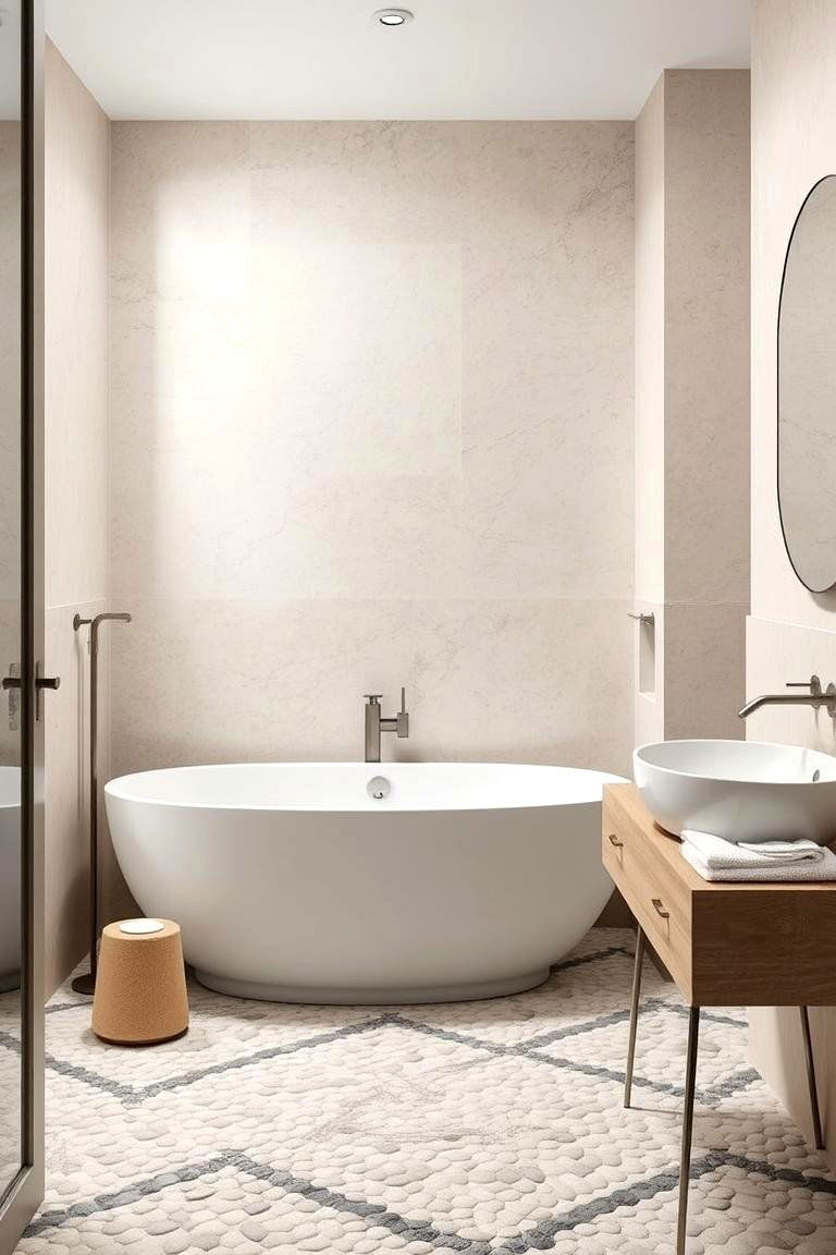 Understated Refinement - 24 Pebble Tile Bathroom Ideas