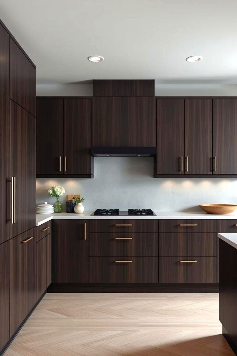 Understated Sophistication with Subtle Details - 24 Dark Wood Kitchen Cabinets