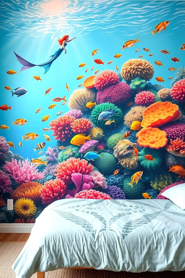 Underwater Scene Mural - 24 Mermaid Bedroom Ideas