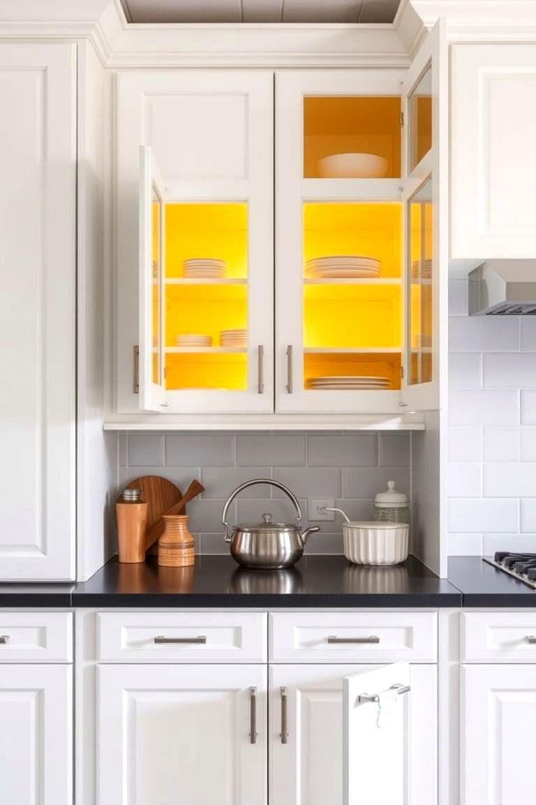 Unexpected Pops of Color Inside Cabinets - 24 Two Tone Kitchen Cabinet Ideas