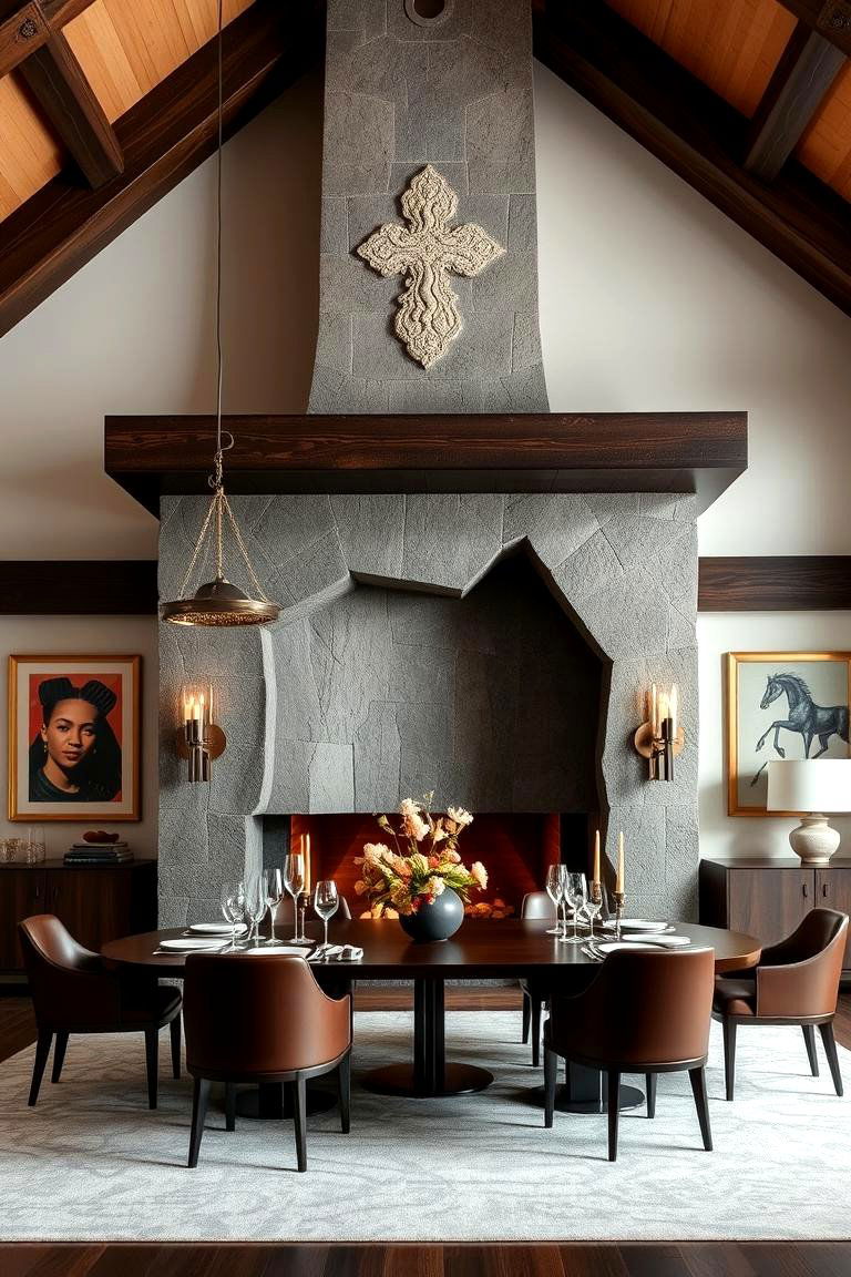 Unique Architectural Fireplace Design - 24 Dining Room With Fireplace