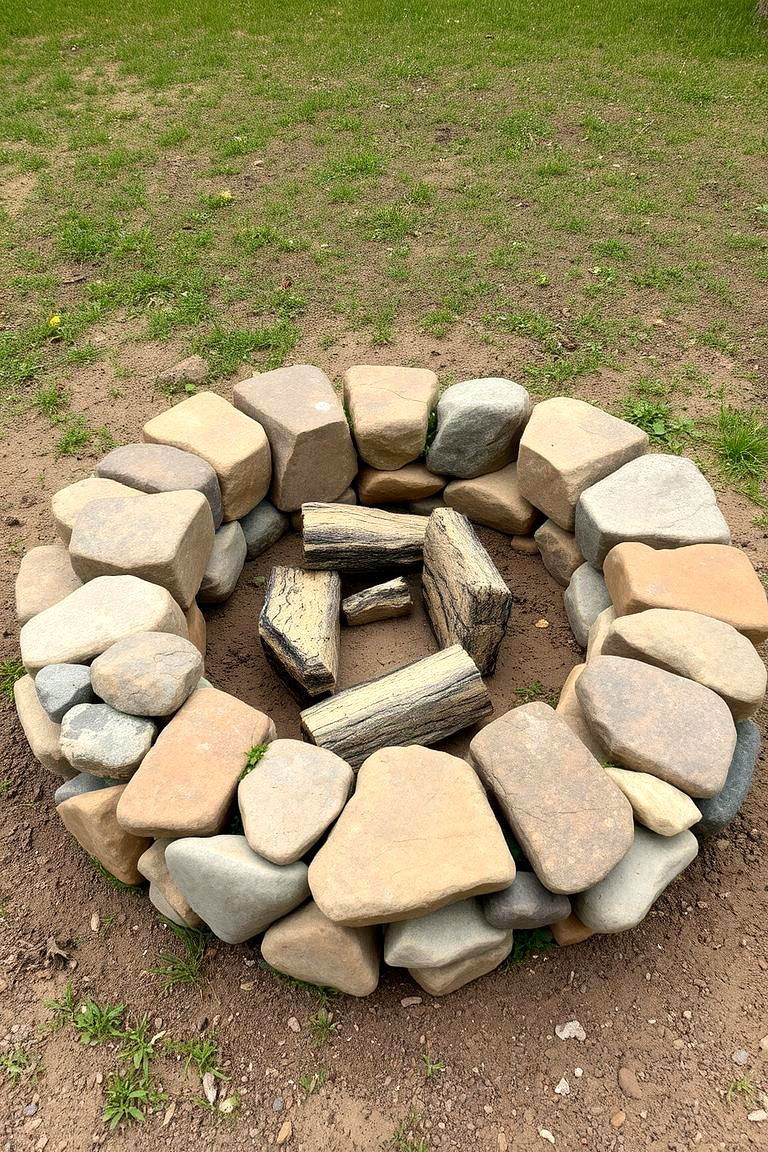 Unique Fire Pit Featuring Local Fieldstones - 24 Rustic Fire Pit Ideas