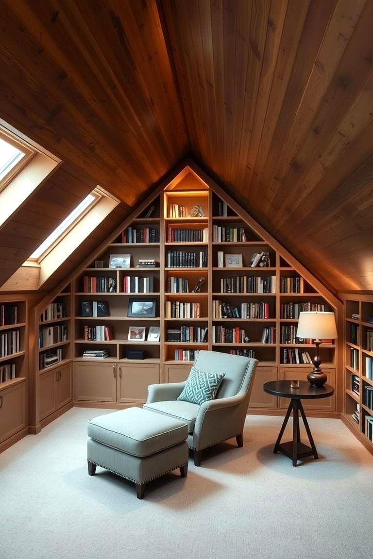 Unique Home Library with Built In Shelves - 24 Low Ceiling Small Attic Room Ideas