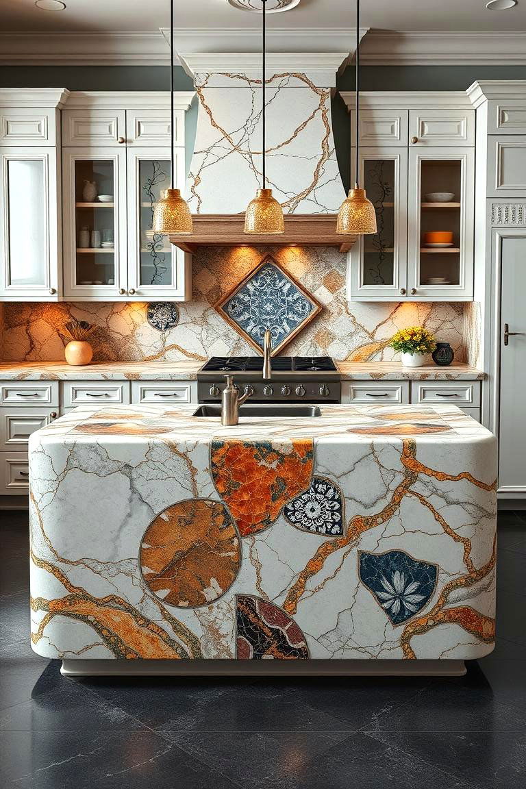 Unique Marble Mosaic Design - 24 Marble Kitchen Island Ideas