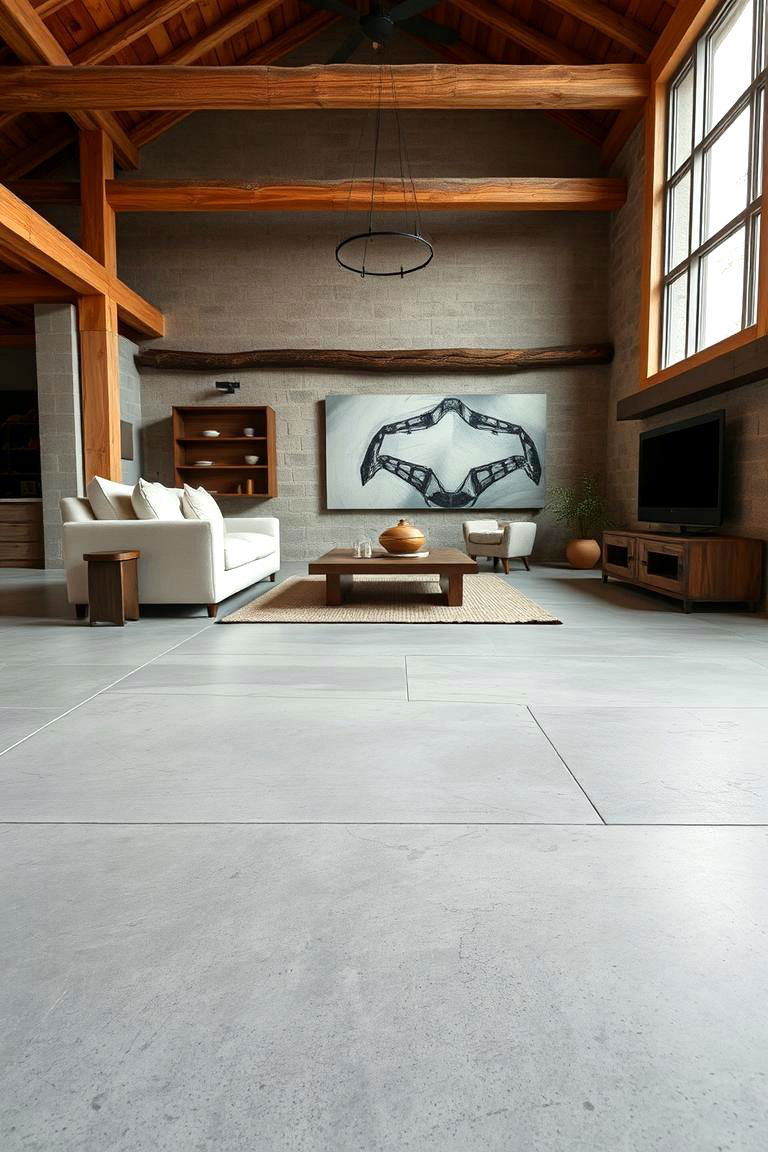 Unique Patterned Concrete - 24 Rustic Concrete Floor Living Room Ideas