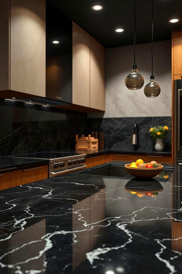 Unique Patterned Designs - 24 Black Kitchen Countertops